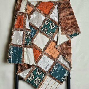 Patchwork Mini Crib Quilt, Mini Crib Bedding, Rag Quilt